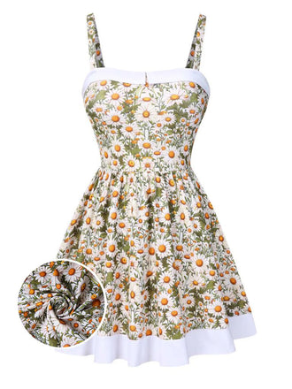 1950s Spaghetti Strap Daisy Binding Swimdress