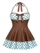 [Pre-Sale] Brown 1940s Polka Dots Patchwork Halter Swimdress