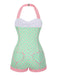 [Pre-Sale] 1960s Halter Contrast Polka Dots Heart Swimsuit