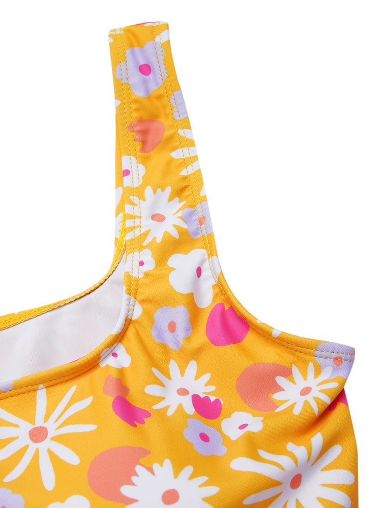 [Pre-Sale] Yellow 1960s Strap Ruffles Daisy Tankini Set