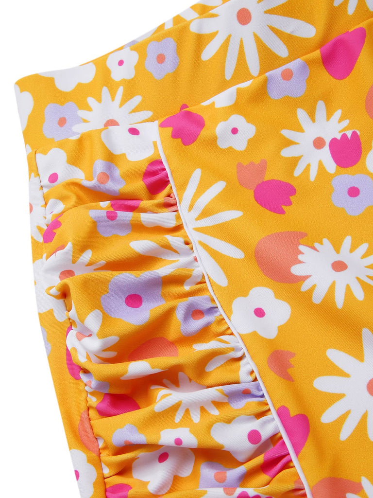 [Pre-Sale] Yellow 1960s Strap Ruffles Daisy Tankini Set
