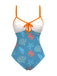 [Pre-Sale] Blue 1950s Marine Life Contrast Hollow Swimsuit
