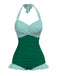 [Pre-Sale] Green 1940s Halter Stripe One-Piece Swimsuit