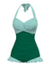 [Pre-Sale] Green 1940s Halter Stripe One-Piece Swimsuit