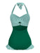 [Pre-Sale] Green 1940s Halter Stripe One-Piece Swimsuit