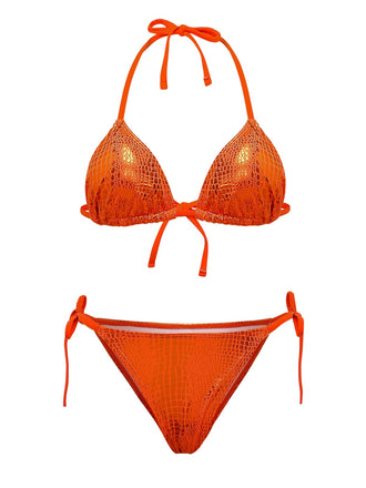 Orange 1960s Gilded Snakeskin Halter Bikini Set