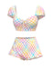 [Pre-Sale] Multicolor 1970s Puff Gingham Plaid Bikini Set
