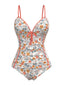 Orange 1960s Daisy Lace-Up One-Piece Swimsuit