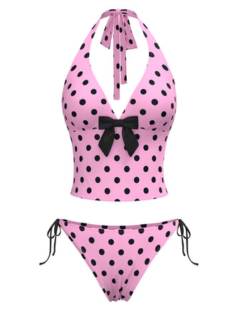 1970s Halter Polka Dots Bow Bikini Set