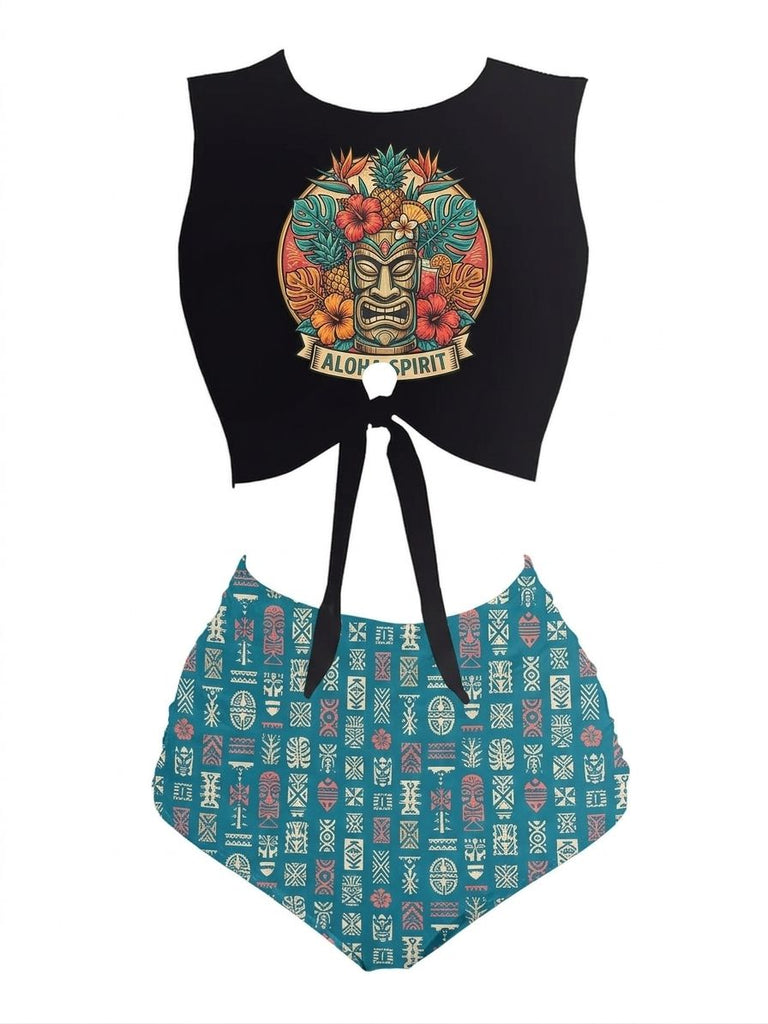 [Pre-Sale] 1980s Punk Waist Tie Tiki Graphic Bikini Set
