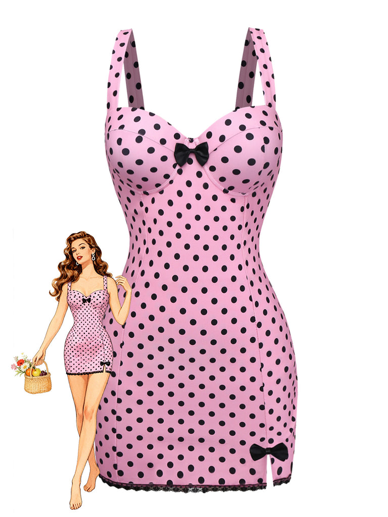 [Pre-Sale] Pink 1960s Polka Dot Lace One-Piece Swimsuit