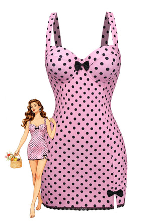 [Pre-Sale] Pink 1960s Polka Dot Lace One-Piece Swimsuit