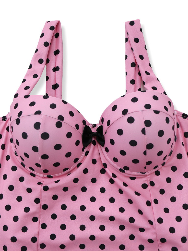 [Pre-Sale] Pink 1960s Polka Dot Lace One-Piece Swimsuit