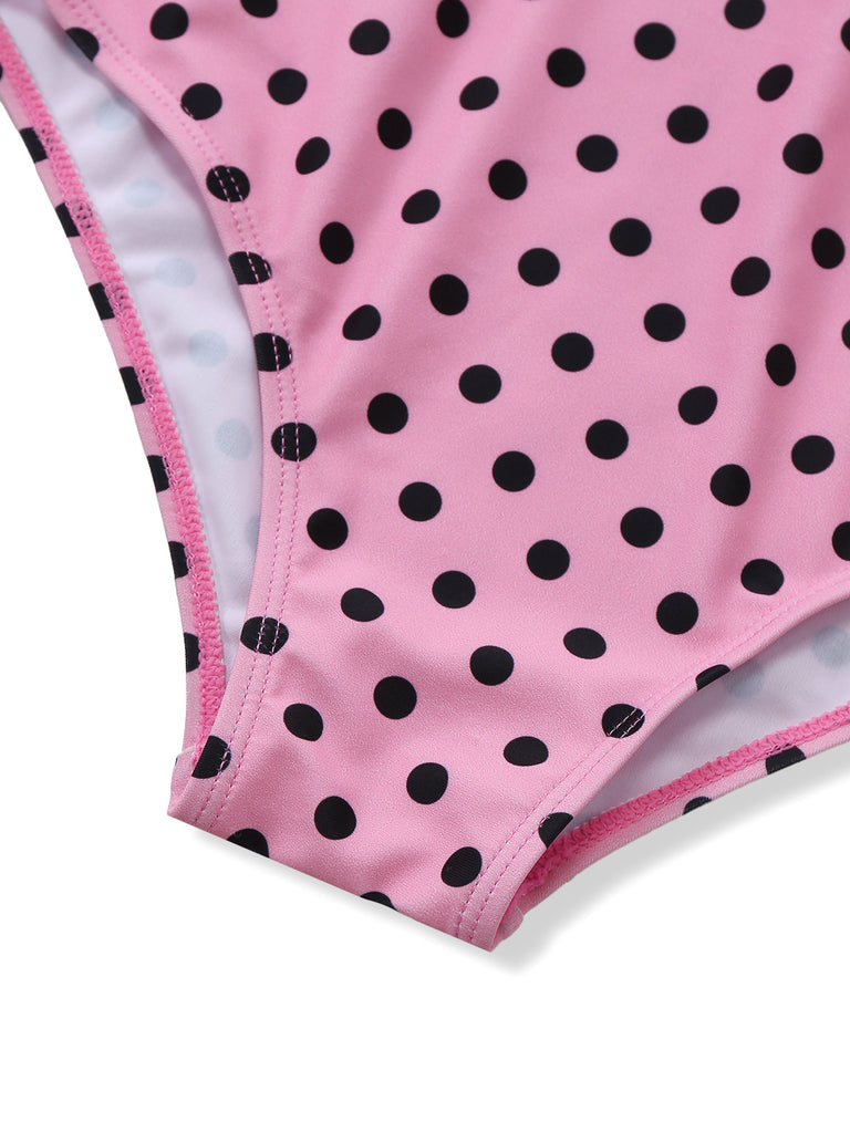 [Pre-Sale] Pink 1960s Polka Dot Lace One-Piece Swimsuit