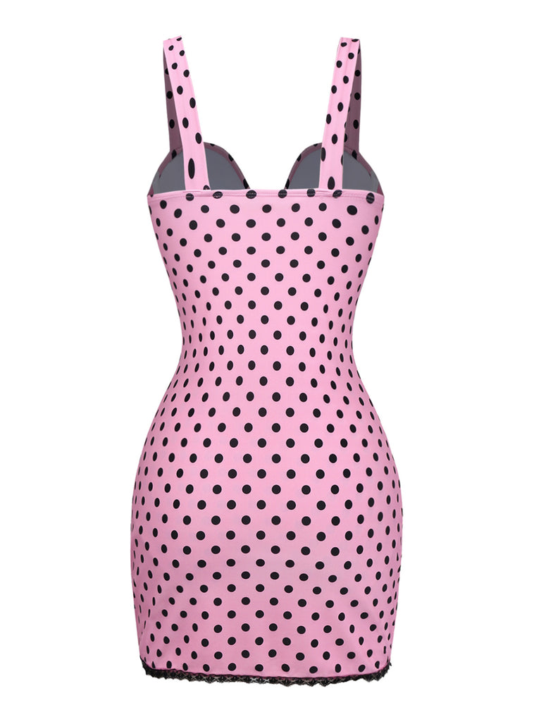 [Pre-Sale] Pink 1960s Polka Dot Lace One-Piece Swimsuit