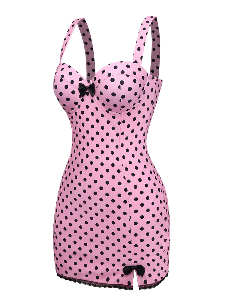 [Pre-Sale] Pink 1960s Polka Dot Lace One-Piece Swimsuit