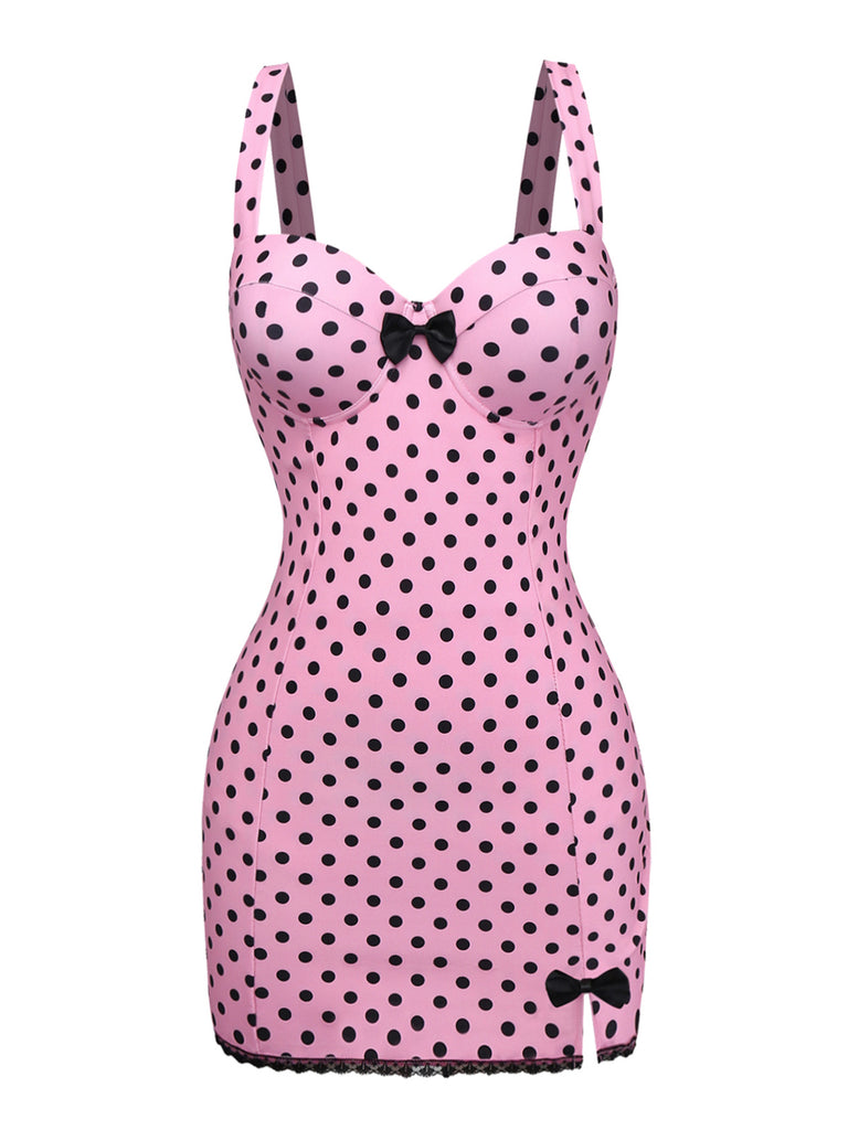[Pre-Sale] Pink 1960s Polka Dot Lace One-Piece Swimsuit