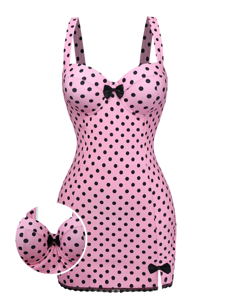 [Pre-Sale] Pink 1960s Polka Dot Lace One-Piece Swimsuit