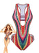 Multicolor 1960s Rainbow Cutout Strappy Faux Crochet Swimsuit