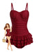 Red 1950s Ruffled Ruched Tiered One-Piece Swimsuit