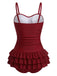 [Pre-Sale] Red 1950s Ruffled Ruched Tiered One-Piece Swimsuit