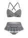 [Pre-Sale] Black & White 1960s Ruffled Strap Stripe Bikini Set