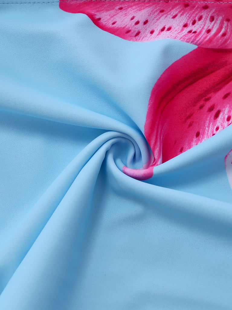 1950s Floral Solid Lace-Up Tankini Set