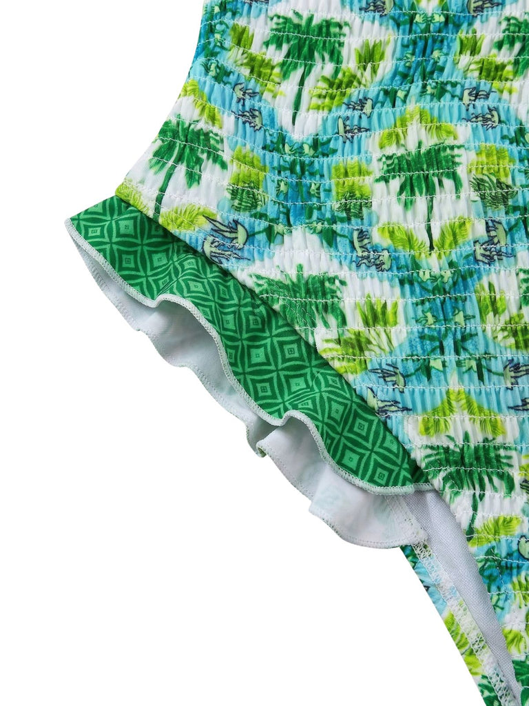 1960s Tropical Coconut Palm Tree Print Swimsuit