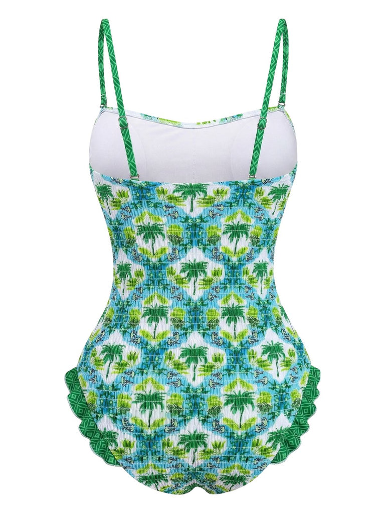 1960s Tropical Coconut Palm Tree Print Swimsuit