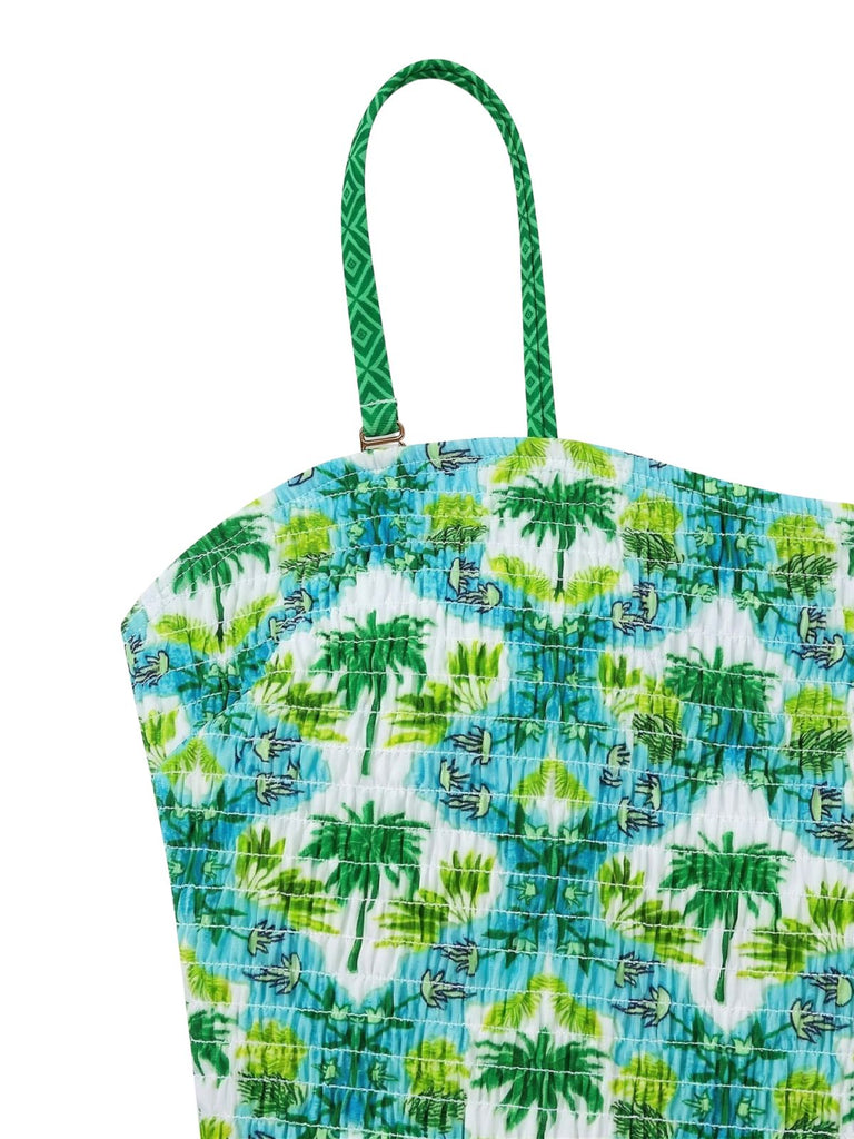 1960s Tropical Coconut Palm Tree Print Swimsuit
