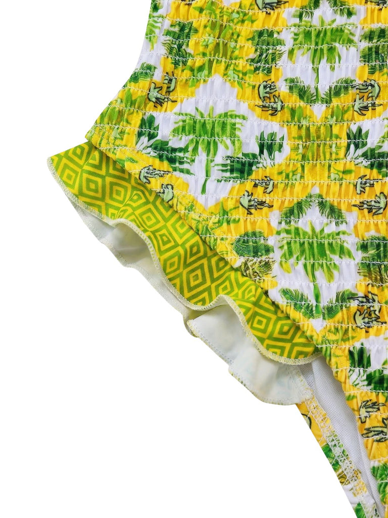 1960s Tropical Coconut Palm Tree Print Swimsuit