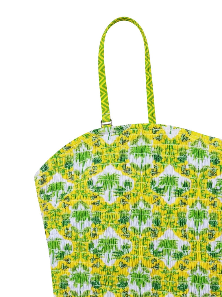 1960s Tropical Coconut Palm Tree Print Swimsuit