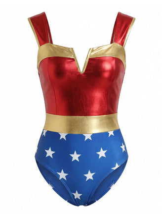 [Pre-Sale] Multicolor 1970s Wonder Woman Star Print One-Piece Swimsuit