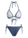 [Pre-Sale] Blue 1970s Faux Denim Halter Eyelet Tie-Side Bikini Set