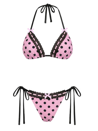 [Pre-Sale] Pink 1940s Polka Dot Lace Bikini Set