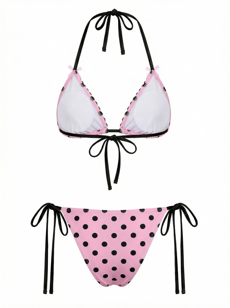 [Pre-Sale] Pink 1940s Polka Dot Lace Bikini Set