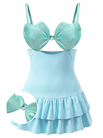 Light Blue 1940s Spaghetti Strap Cutout One-Piece Swimsuit