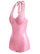 Peach Pink 2000s Mesh Halter Patchwork Swimsuit