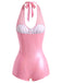 Peach Pink 2000s Mesh Halter Patchwork Swimsuit