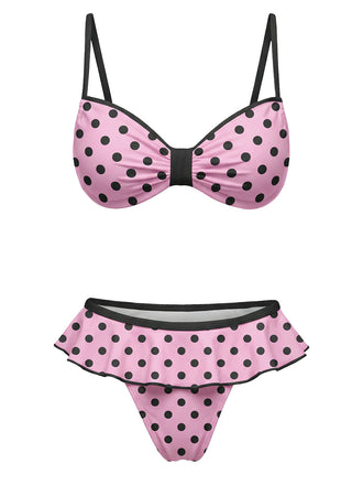 Peach Pink 1940s Polka Dot Swimsuit