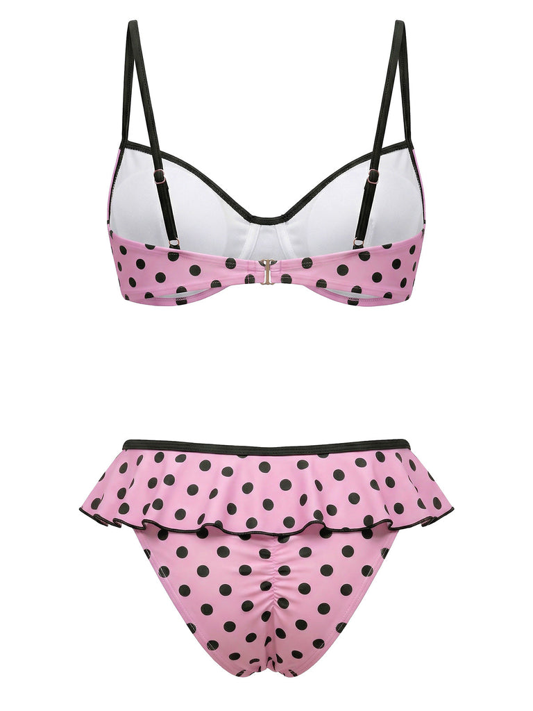 Peach Pink 1940s Polka Dot Swimsuit