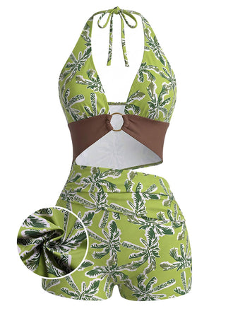 1950s Cutout Colorblock One Piece Swimsuit