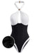 黑白拼色 1940s Halter Swimsuit