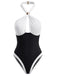 黑白拼色 1940s Halter Swimsuit