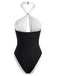 黑白拼色 1940s Halter Swimsuit