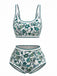 Green 1950s Scoop Neck Floral High-Waist Bikini Set