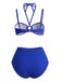 3PCS Blue 1980s Phalaenopsis Halter Bikini Set & Yellow Sarong, vintage swimsuit, pin-up swimwear - perfect for women who love vintage and retro fashion