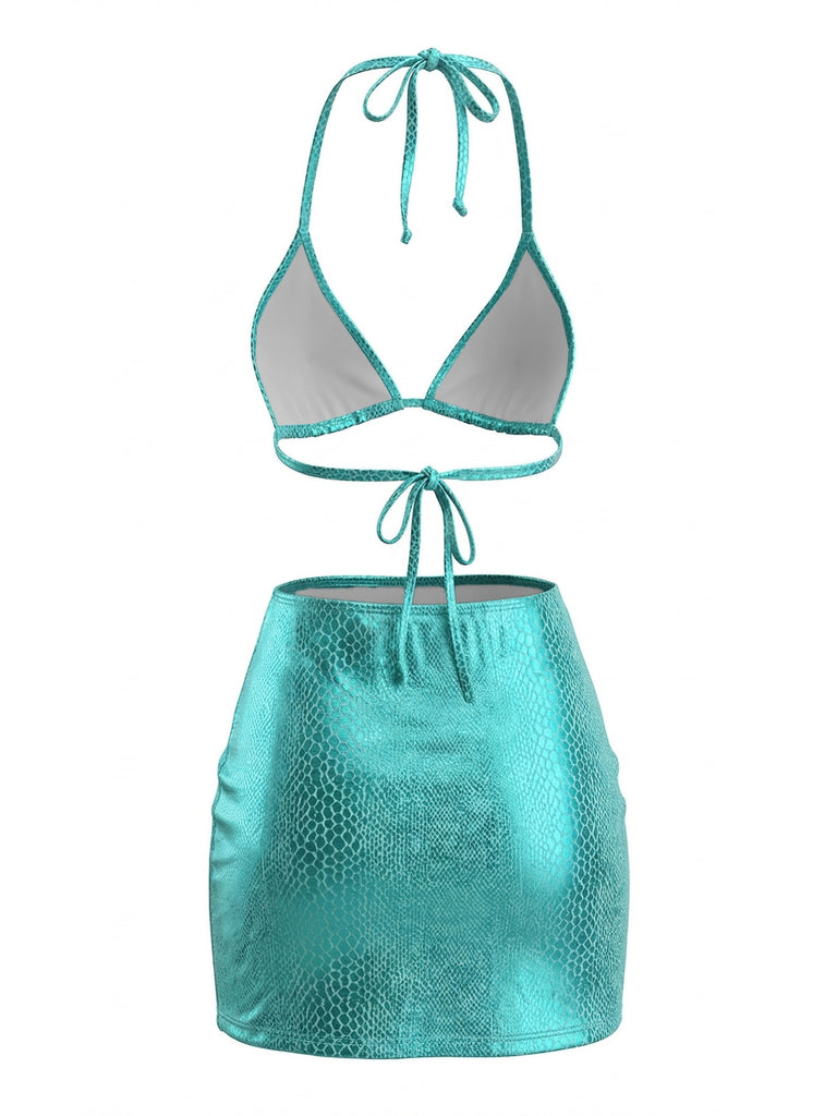 Turquoise 1980s Vintage V Neck Swimsuit 2