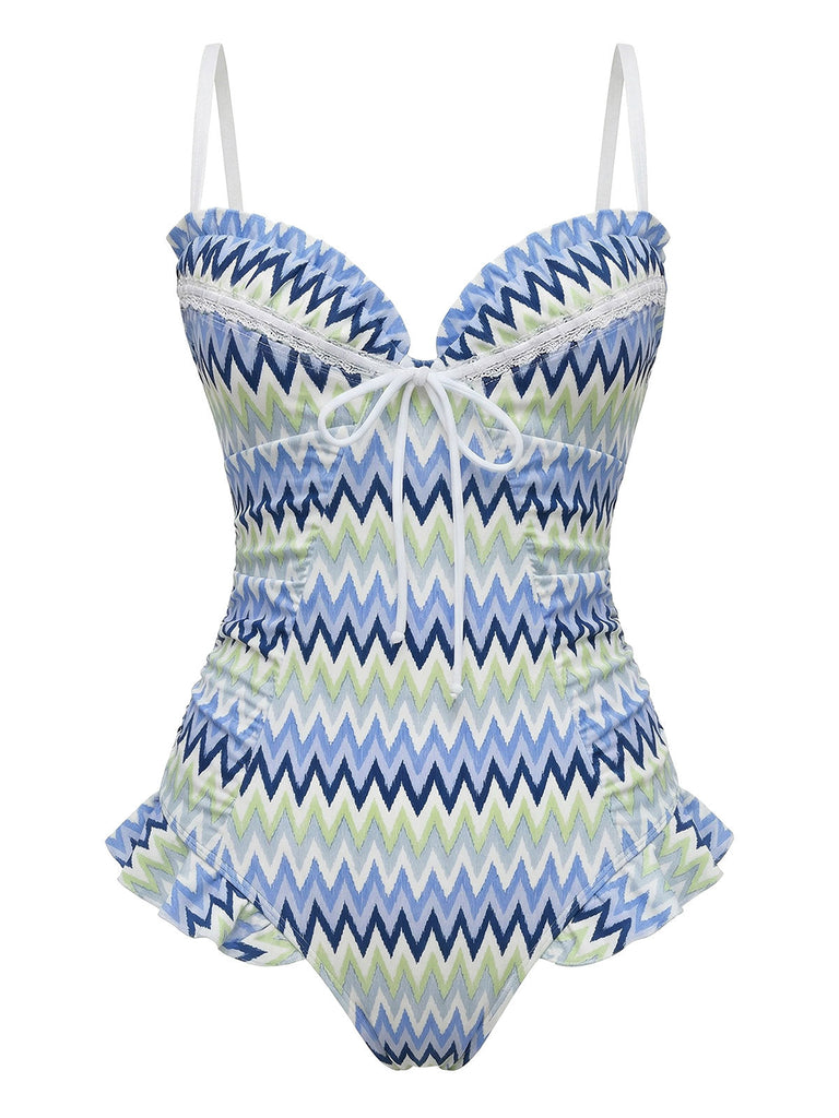 Multicolor 1950s Striped One Piece Swimsuit