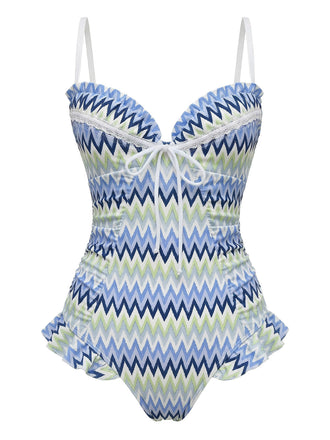 Multicolor 1950s Striped One Piece Swimsuit